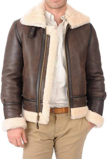 B3 RAF Real Fur Bomber Leather Aviator Flight Sheepskin Shearling Jacket