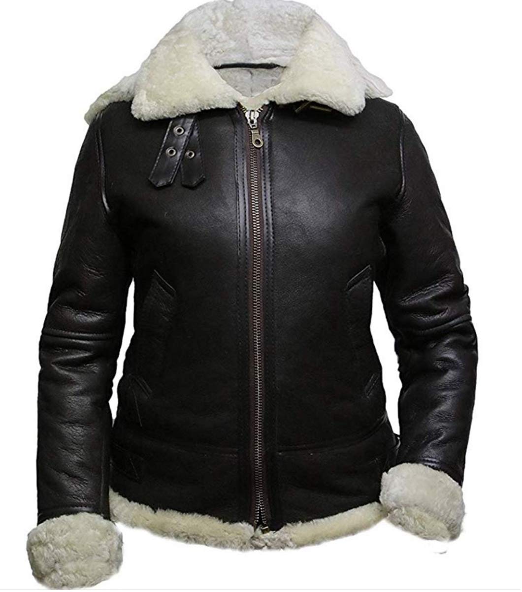 Womens B3 WWII Fur Real Bomber Leather Aviator Flight Sheepskin Shearling Jacket