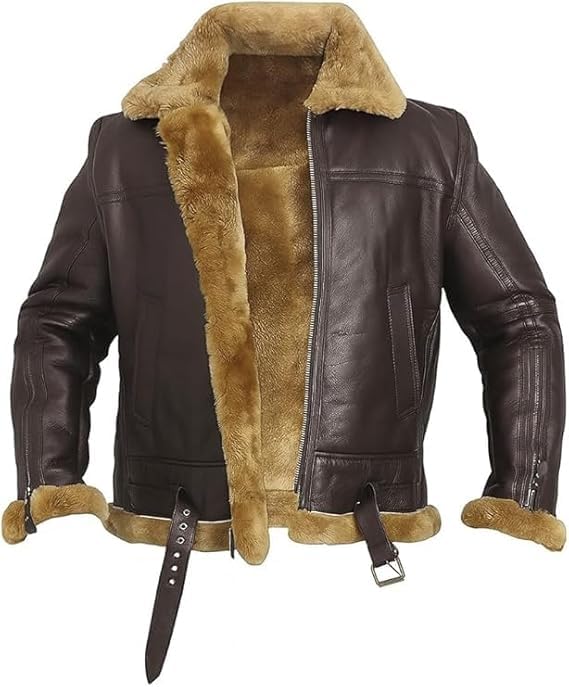ZA Fashion Cloud B3 Bomber Jacket Men Genuine Sheepskin Shearling Leather Jacket Winter Fur Coat Brown