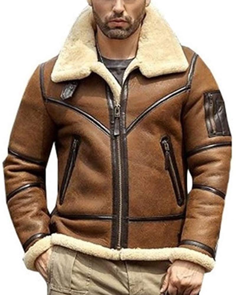 ZA Fashion Cloud Mens Shearling B3 Bomber Flight Fur Sheepskin Aviator Winter Coat leather Jacket