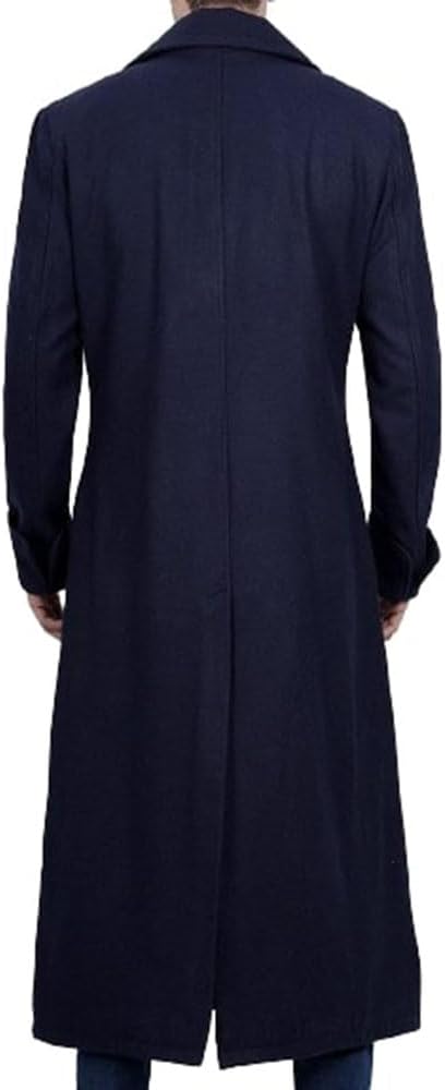 Men's Classic Coat Winter Warm Double Breasted Heavyweight Trench Dark Blue Wool Overcoat