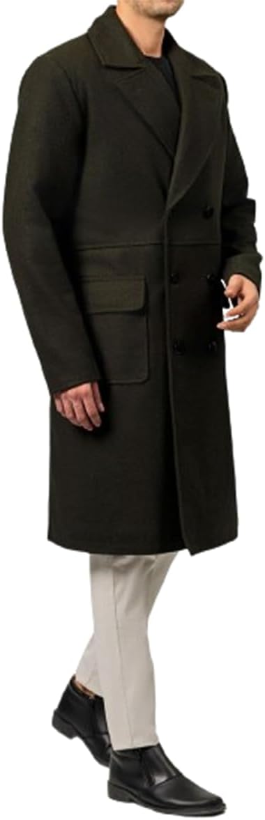 Men's Modern Fit Double Breasted Military Green Elegant Premium Trench Warm Coat