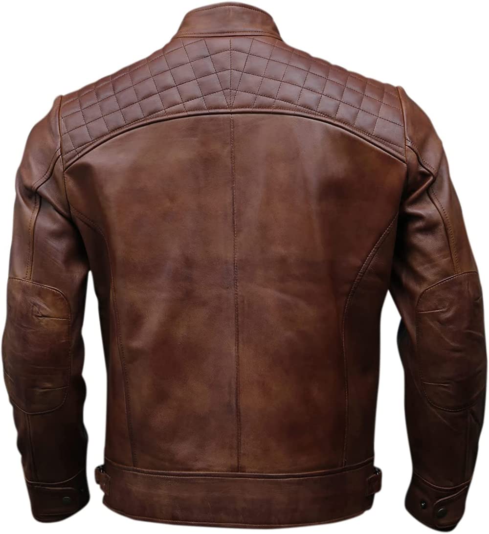 ZA Fashion Cloud Mens Genuine Leather Biker Jacket Brown Distressed Lambskin Motorcycle Coat