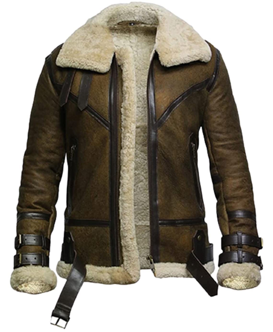 ZA Fashion Cloud Mens Shearling Sheepskin B3 Bomber WW2 Pilot Aviator Leather Jacket RAF Winter Coat