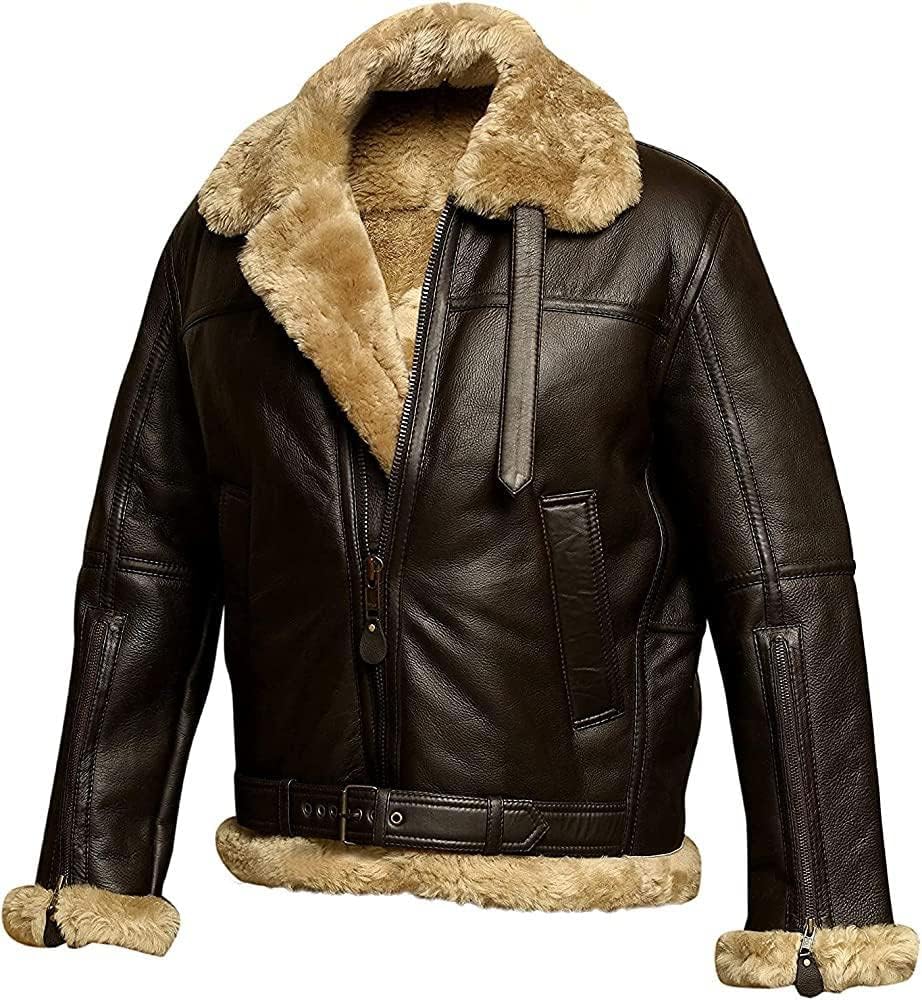 RAF Aviator Bomber Real Shearling Sheepskin Brown Leather Jacket