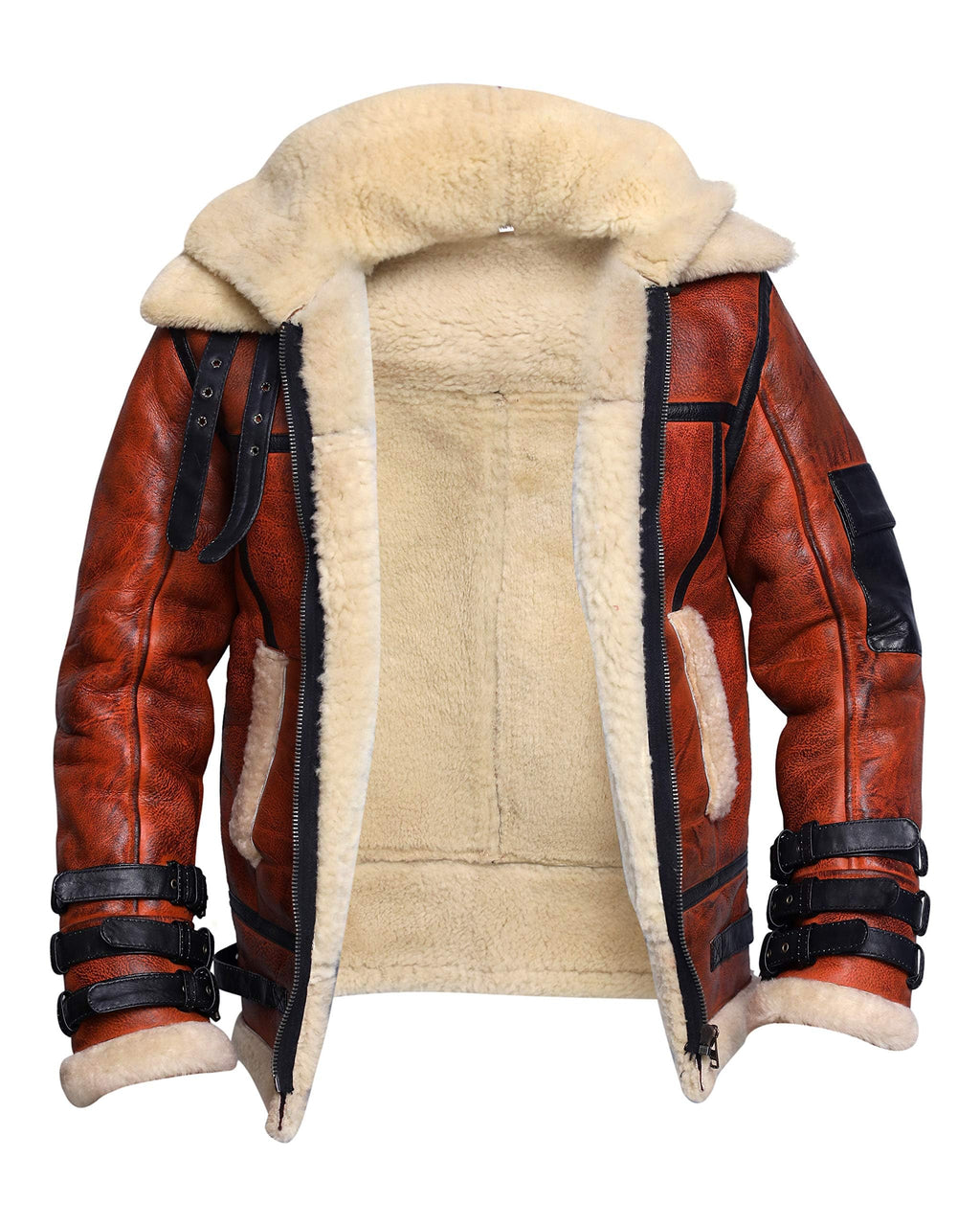 ZA Fashion Cloud Men Real RAF Aviator B3 Bomber Flight WW2 Shearling Sheepskin Jacket