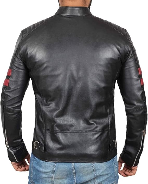 Mens Genuine Black Lambskin Motorcycle Leather Jacket Biker Coat