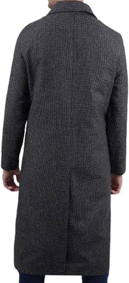 Men's Fall Winter Shirt Collar Charcoal Grey Single Breasted Long Dress Wool Coat