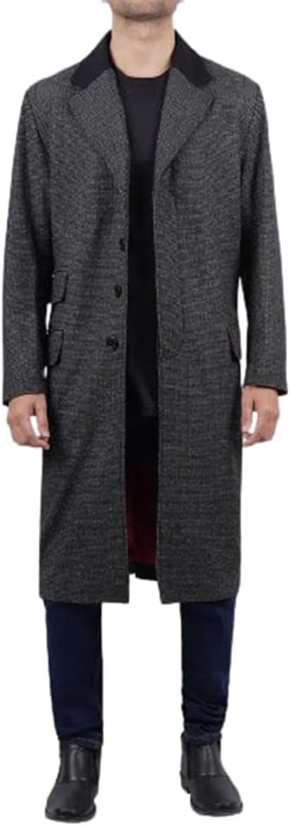 Men's Grey Singal Breasted Slim Fit Long Wool Top Coat - Elegant Winter Warm Overcoat