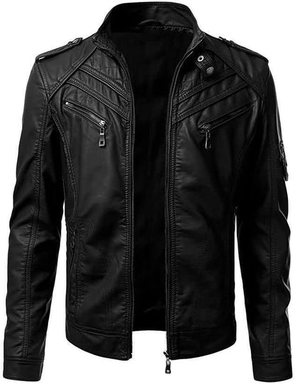 Men's VINTAGE Genuine Lambskin Motorcycle Jacket - All Season Premium Racer Slim Fit Biker Coat