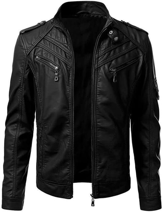 Men's VINTAGE Genuine Lambskin Motorcycle Jacket - All Season Premium Racer Slim Fit Biker Coat