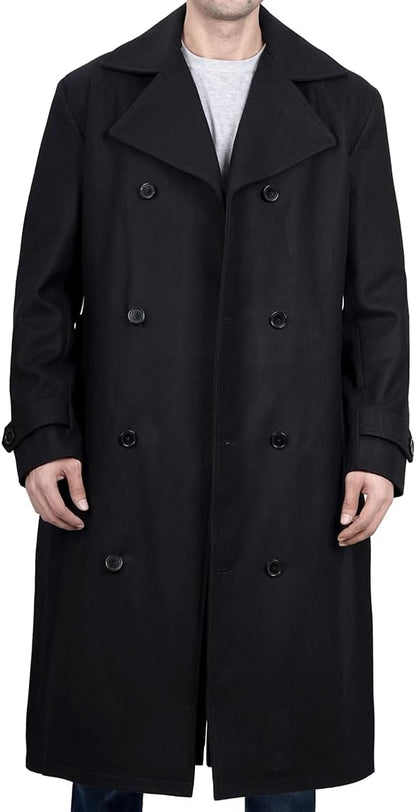 Men's Wool Trench Black Double Breasted Peacoat Winter Slim Fit Jacket Long Premium Overcoat