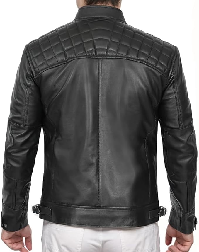 Men's VINTAGE Genuine Lambskin Motorcycle Jacket - All Season Premium Racer Slim Fit Biker Coat