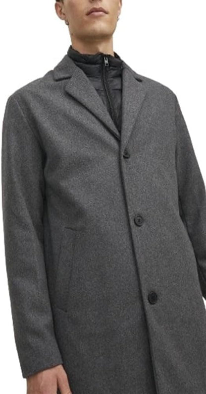 Men's Button-up Long Soft Warm Regular Fit Notch Lapel Collar Wool Blend Top Coat