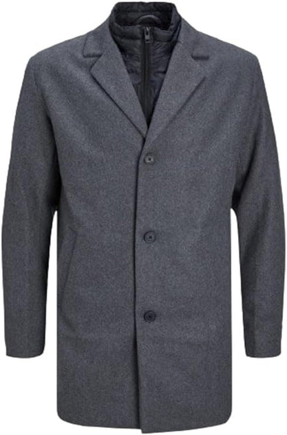 Men's Button-up Long Soft Warm Regular Fit Notch Lapel Collar Wool Blend Top Coat