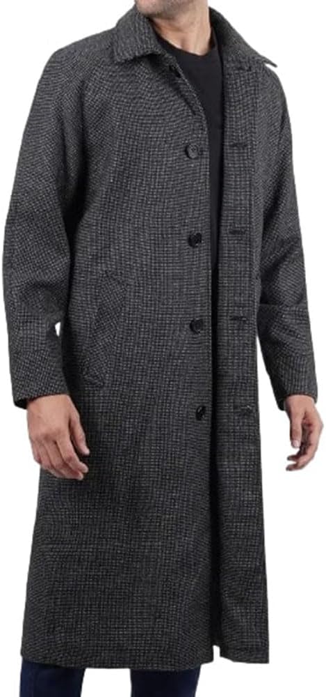 Men's Fall Winter Shirt Collar Charcoal Grey Single Breasted Long Dress Wool Coat