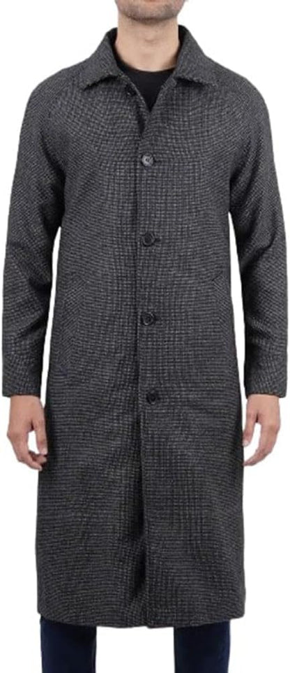 Men's Fall Winter Shirt Collar Charcoal Grey Single Breasted Long Dress Wool Coat