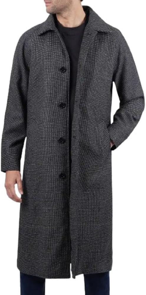 Men's Fall Winter Shirt Collar Charcoal Grey Single Breasted Long Dress Wool Coat