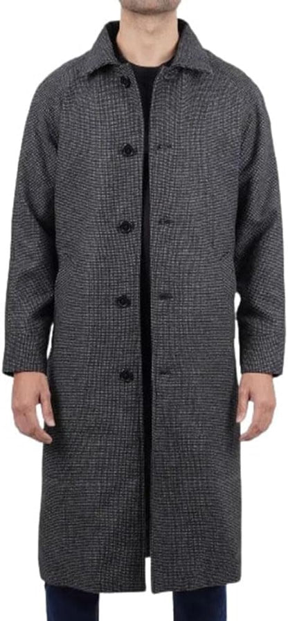 Men's Fall Winter Shirt Collar Charcoal Grey Single Breasted Long Dress Wool Coat