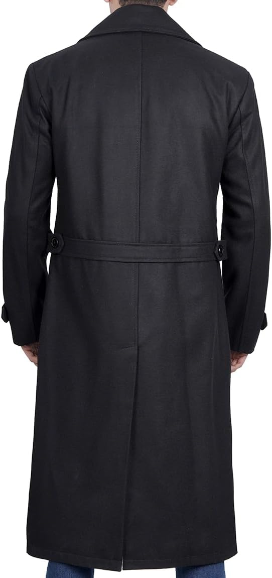 Men's Wool Trench Black Double Breasted Peacoat Winter Slim Fit Jacket Long Premium Overcoat