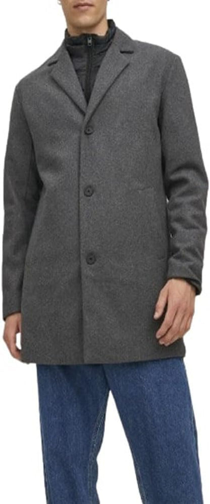 Men's Button-up Long Soft Warm Regular Fit Notch Lapel Collar Wool Blend Top Coat