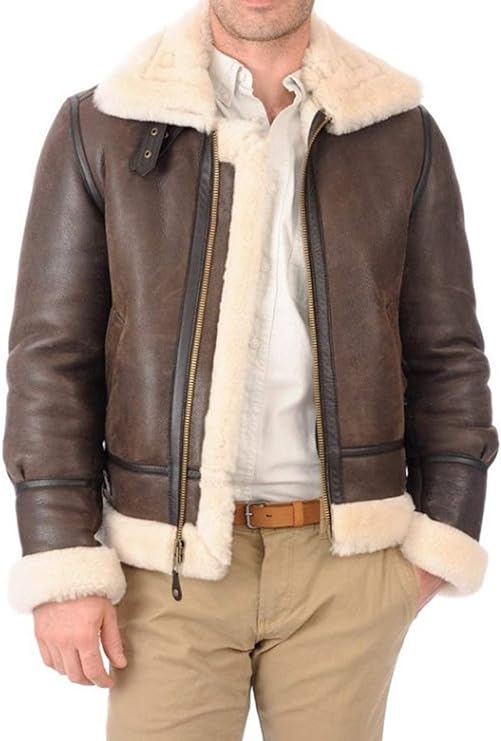 B3 RAF Real fur Bomber Leather Aviator Flight Sheepskin Shearling Jacket