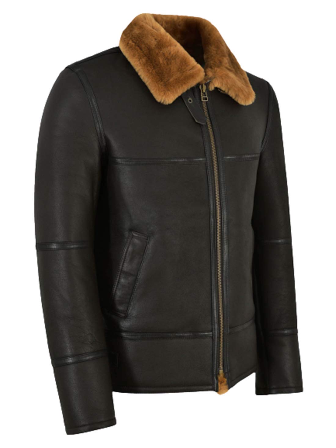 Mens Aviator Brown B3 Real Shearling Sheepskin Leather Bomber Flying Jacket