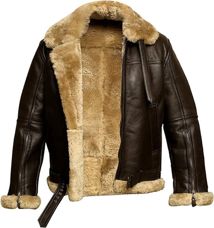 RAF Aviator Bomber Real Shearling Sheepskin Brown Leather Jacket