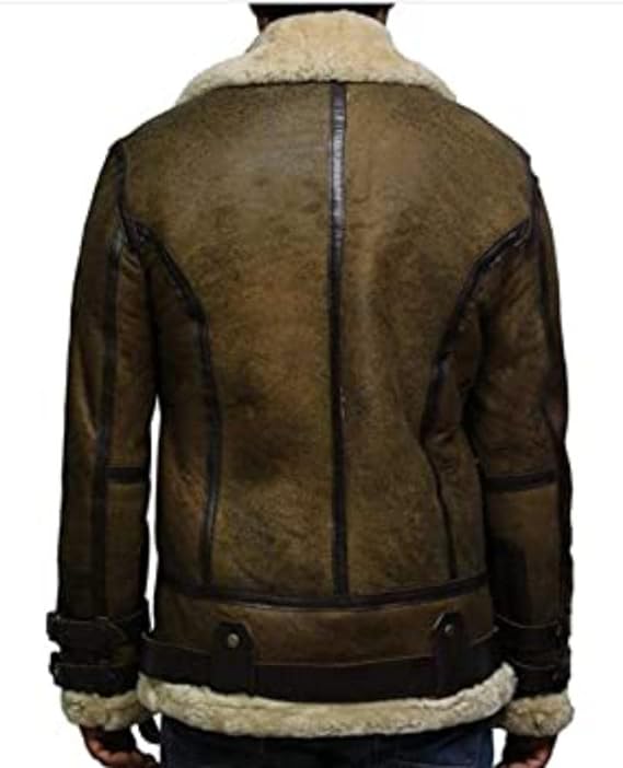 Mens Real RAF Shearling Sheepskin B3 Bomber Flying Pilot Aviator Leather Jacket Winter Coat