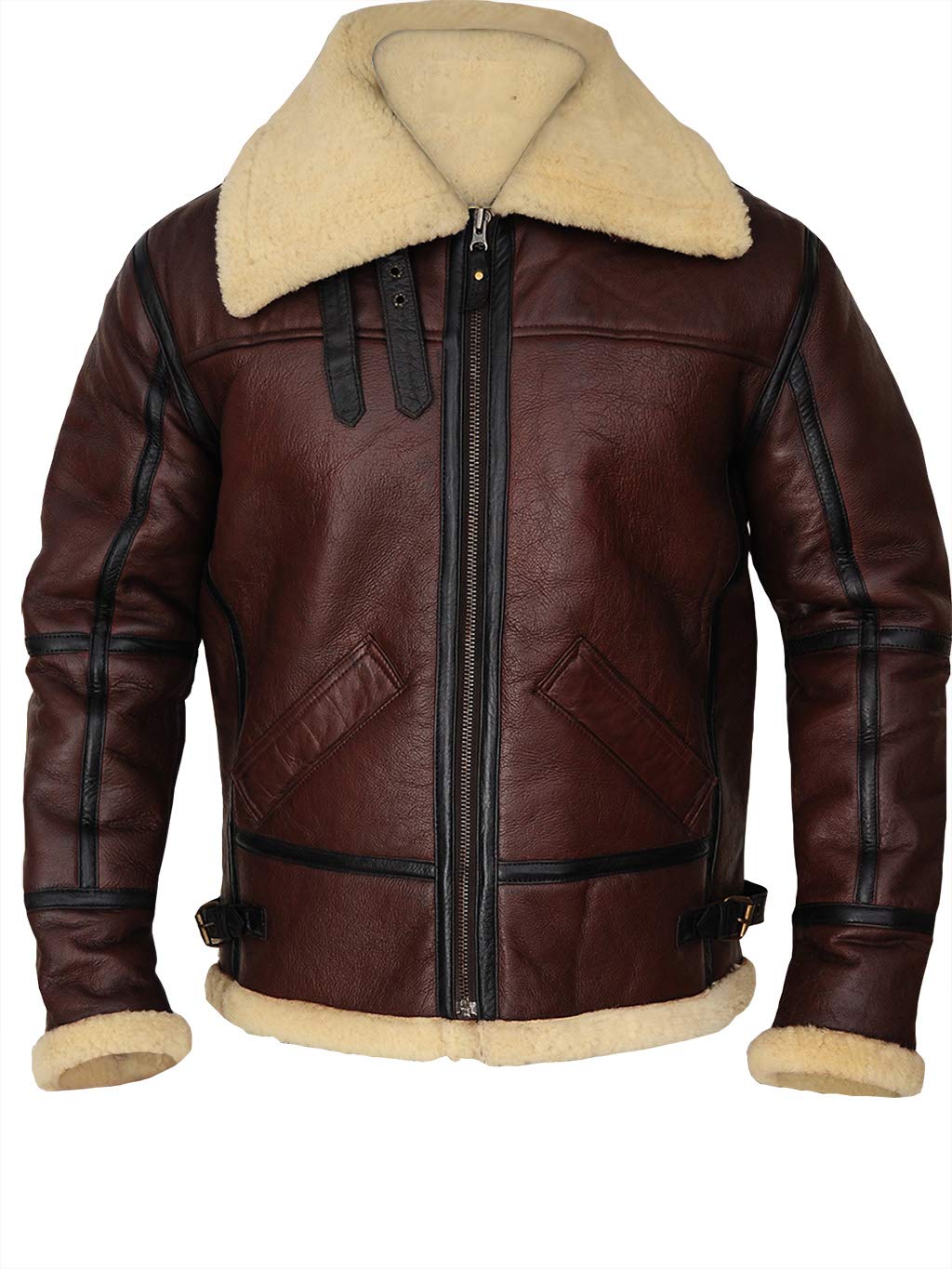 Mens Aviator Flying B3 Real Shearling Sheepskin Leather Bomber Jacket (S)