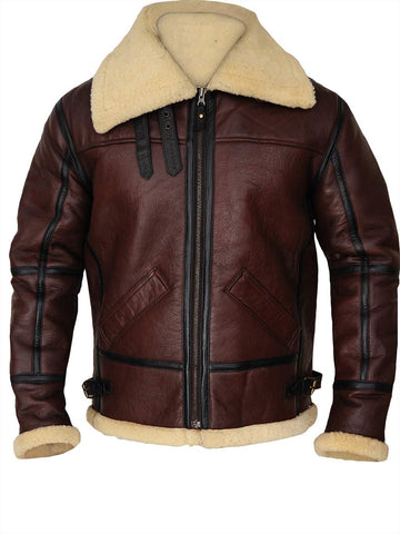 Mens Aviator Flying B3 Real Shearling Sheepskin Leather Bomber Jacket (S)