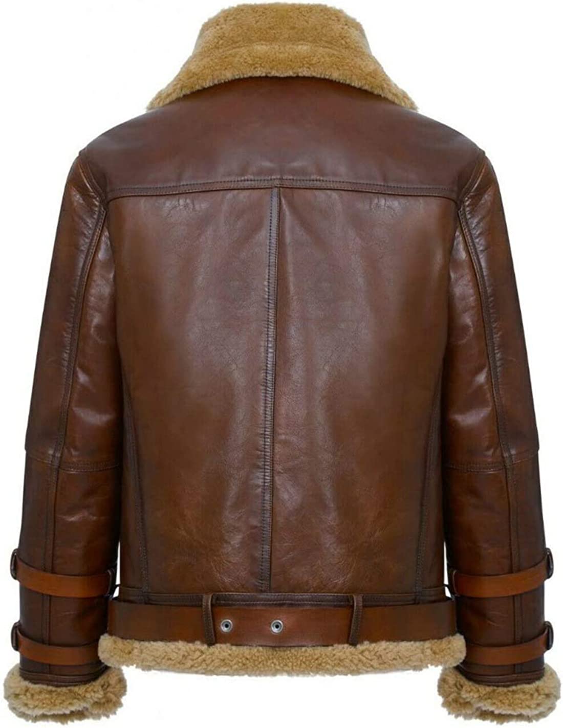 Men's Real Shearling Sheepskin Leather Pilot Aviator B3 Bomber Flying Jacket (Large)