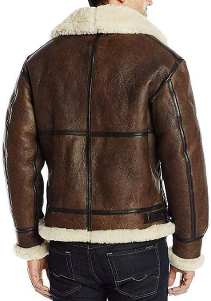 ZA Fashion Cloud Men's Real B3 Shearling Sheepskin WW 2 Bomber Leather Flight Aviator Fur Jacket
