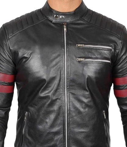 Mens Genuine Black Lambskin Motorcycle Leather Jacket Biker Coat