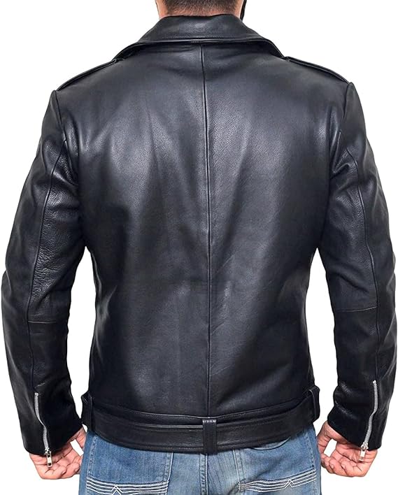 Mens Genuine Racer Leather Jacket Black Lambskin Motorbike Coat