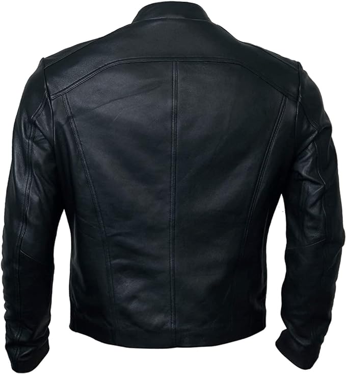 Mens Genuine Black Lambskin Leather Jacket Motorbike Coat