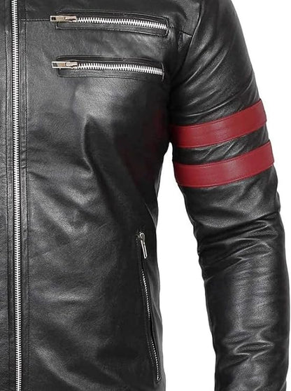 Mens Genuine Black Lambskin Motorcycle Leather Jacket Biker Coat