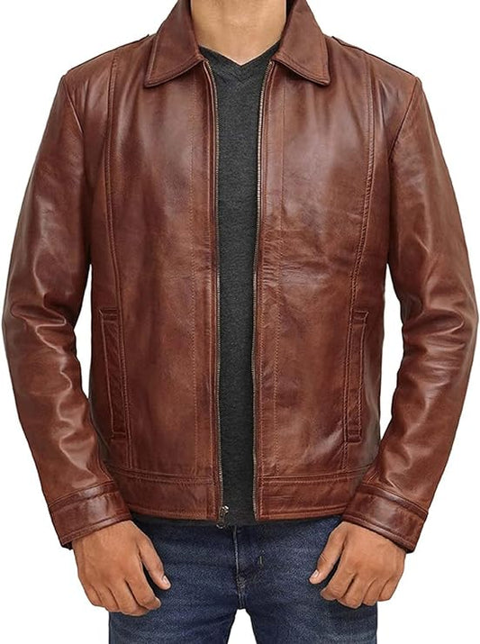 New Men's Brown Genuine Lambskin Motocycle Leather Jacket