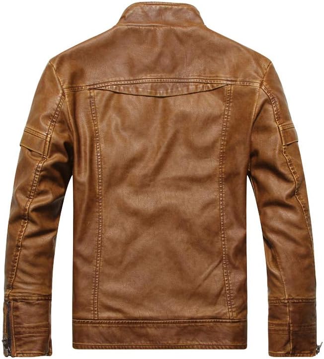 Men's Leather Jacket Vintage Stand Collar Motorcycle Slim Fit Genuine Lambskin All Season Outwear Classic Coat