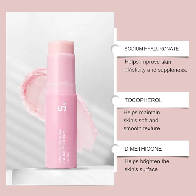 PDRN Pink Collagen Volume Multi Balm - Hydrating Wrinkle & Plumping Stick for Face, Eyes, Lips, Neck & Smile Lines, Radiance & Smoothing Care