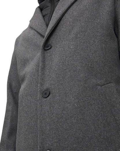 Men's Button-up Long Soft Warm Regular Fit Notch Lapel Collar Wool Blend Top Coat