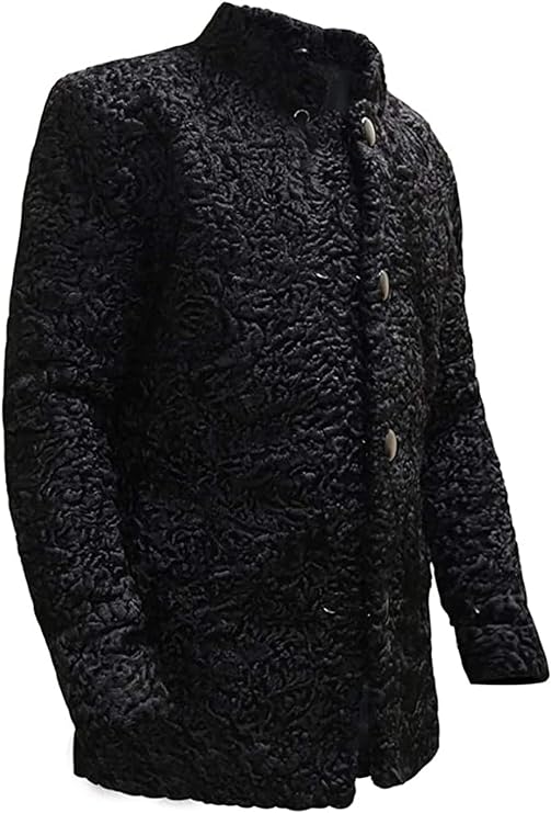 Genuine Karakul Persian Lamb Fur Jacket Black Coat