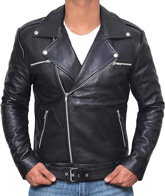 Mens Genuine Racer Leather Jacket Black Lambskin Motorbike Coat