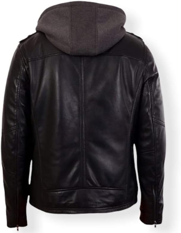 Mens Black Sheep Racer Leather Jacket With Hood