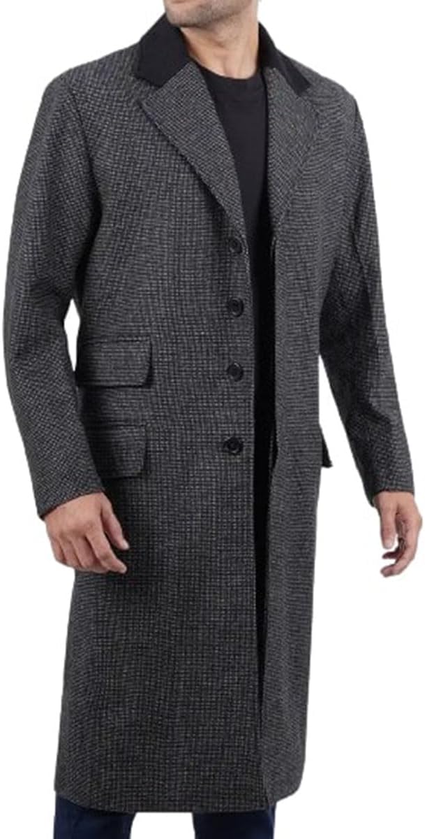 Men's Grey Singal Breasted Slim Fit Long Wool Top Coat - Elegant Winter Warm Overcoat