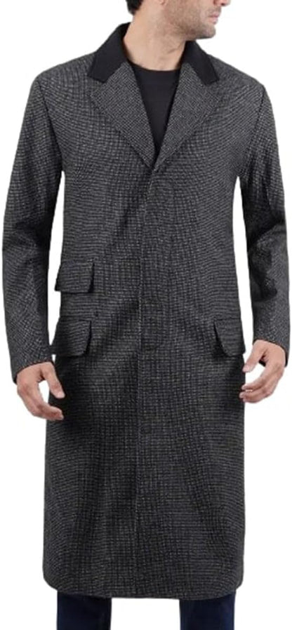 Men's Grey Singal Breasted Slim Fit Long Wool Top Coat - Elegant Winter Warm Overcoat