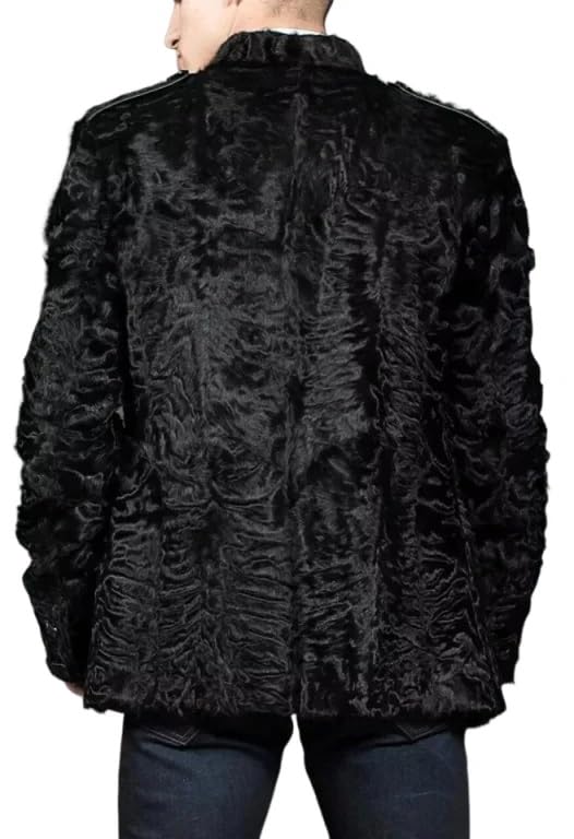 ZA Fashion Cloud Men's Genuine Persian Lamb Fur Jacket Mink Collar Karakul Winter Black Elegant Coat