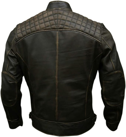 Mens Real Leather Biker Jacket Black | Vintage Brown Distressed Lambskin Motorcycle Racer Premium Coat