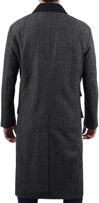 Men's Grey Singal Breasted Slim Fit Long Wool Top Coat - Elegant Winter Warm Overcoat