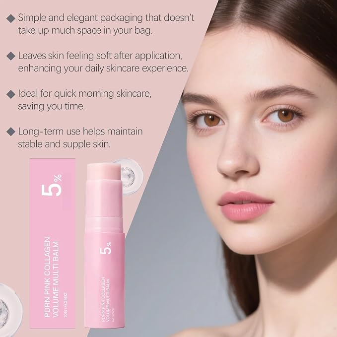 PDRN Pink Collagen Volume Multi Balm - Hydrating Wrinkle & Plumping Stick for Face, Eyes, Lips, Neck & Smile Lines, Radiance & Smoothing Care